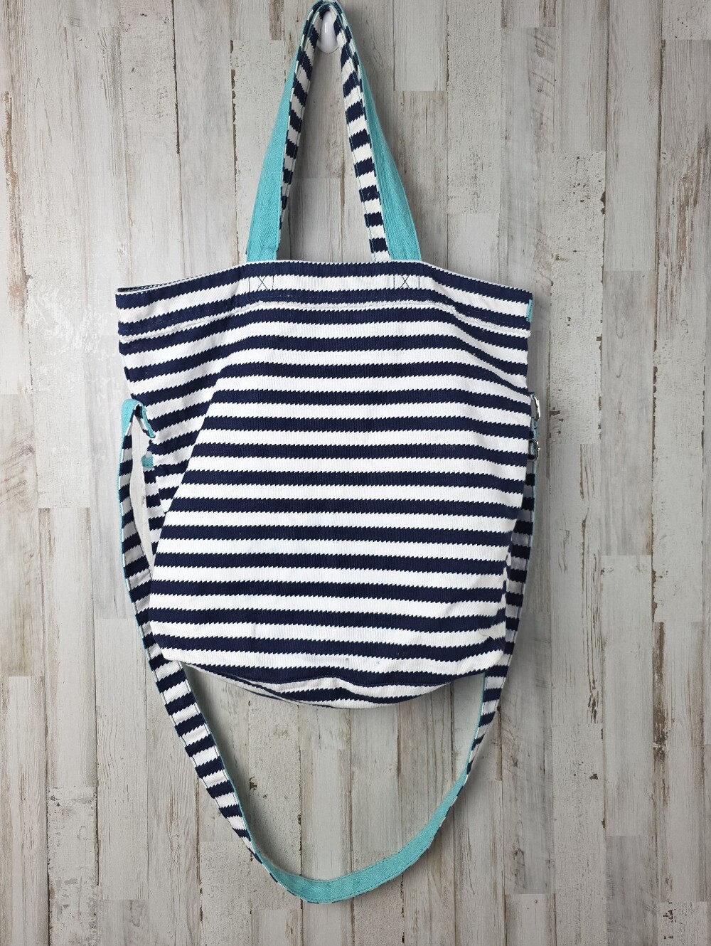 Thirty-One Retro Metro Navy and White Striped Tote Bag